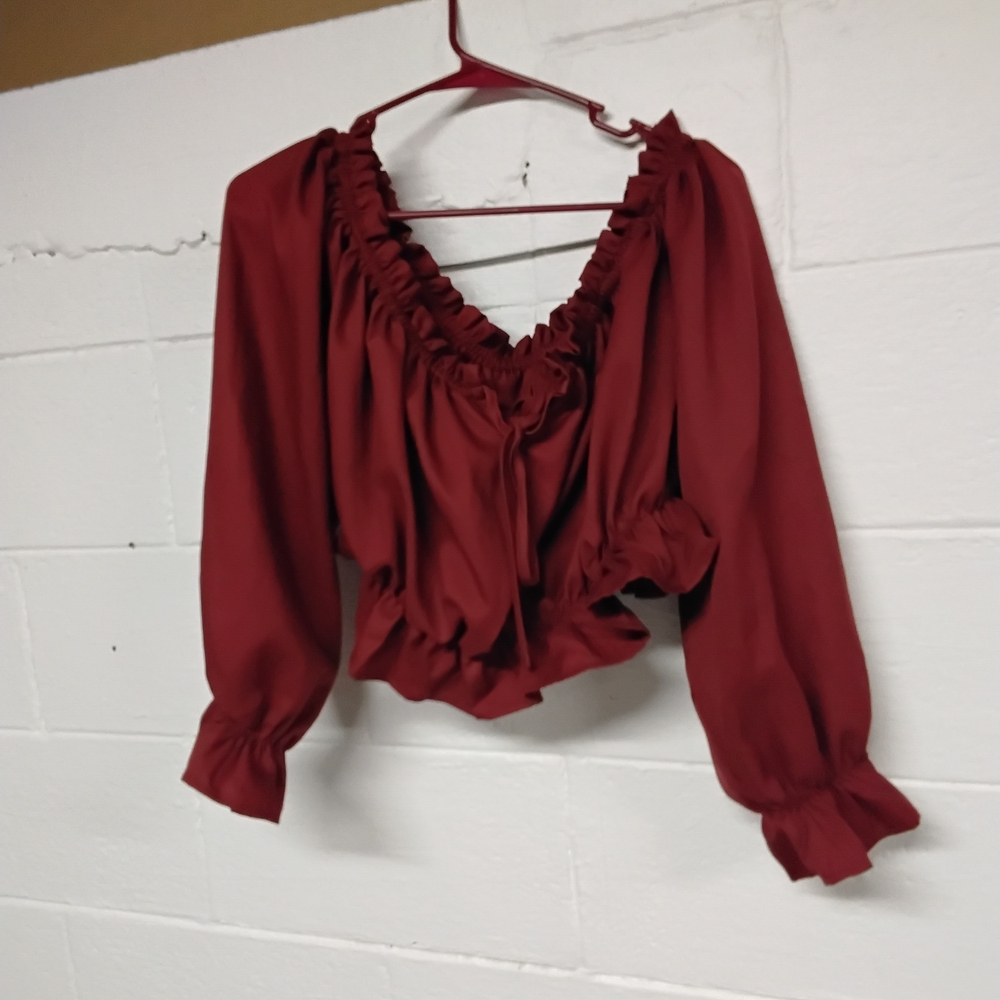 Elegant Ruffled Red Blouse